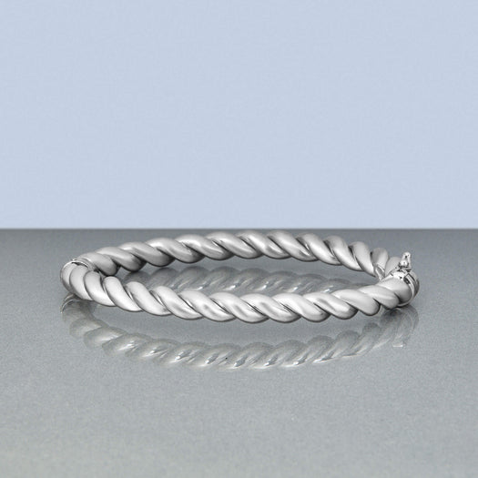 Stone And Strand In A Twist Silver Bangle