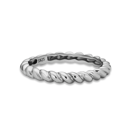 Stone And Strand Twist Of Silver Stacking Ring