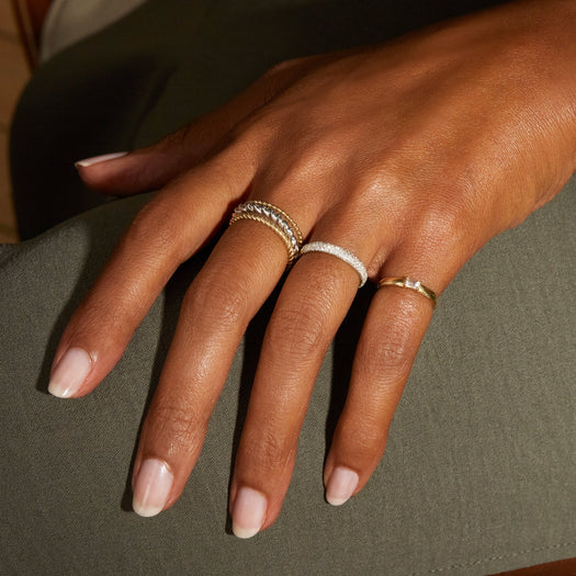 Stone And Strand Twist Of Silver Stacking Ring