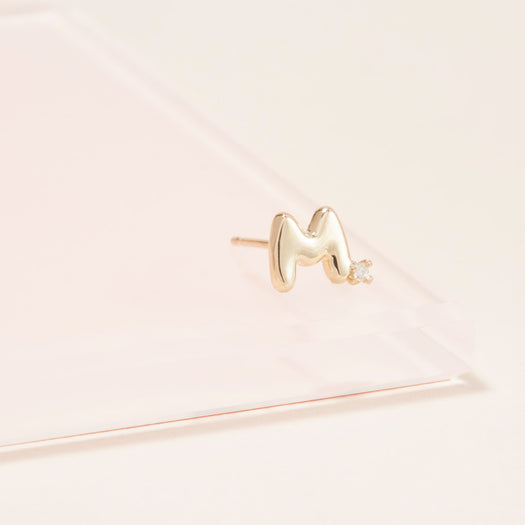 Stone And Strand Tiny Bubble Tea Initial With Diamond Earring