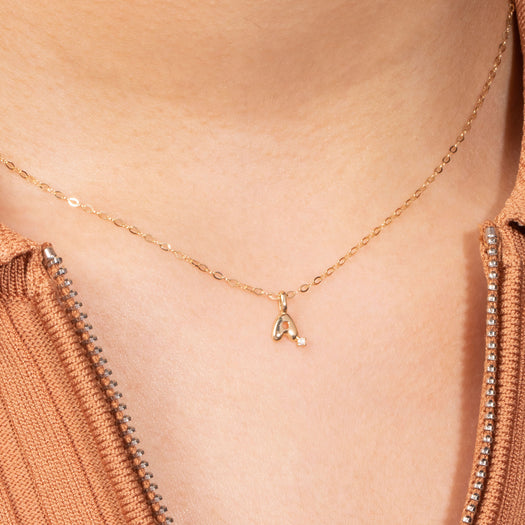 Stone And Strand Tiny Bubble Tea Initial With Diamond Necklace