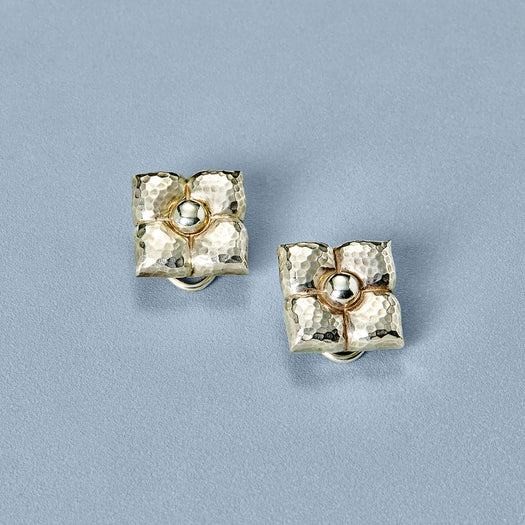 stone and strand Vintage Silver Flower Clip On Earrings