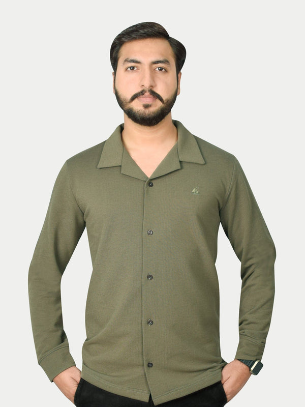 stone harbor MENE'S EXCLUSIVE OLIVE FLEECE CASUAL SHIRT