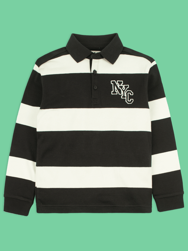 stone harbor BOY'S BLACK STRIPER RUGBY SHIRT
