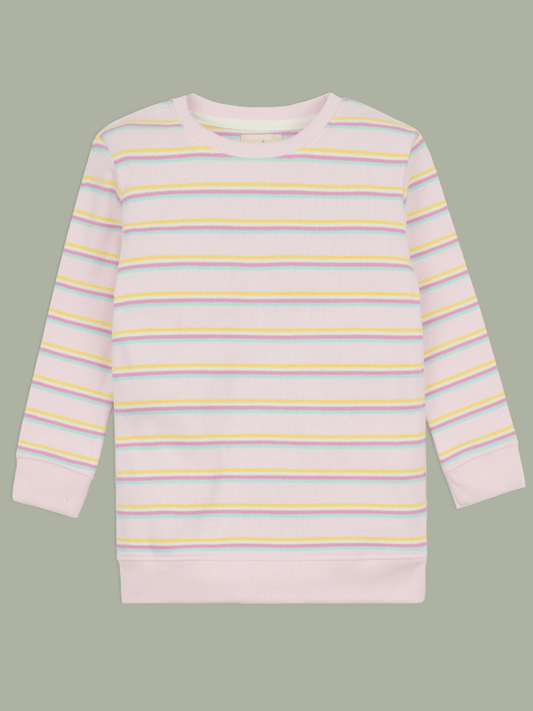 stone harbor GIRL'S PINK STRIPER SWEATSHIRT