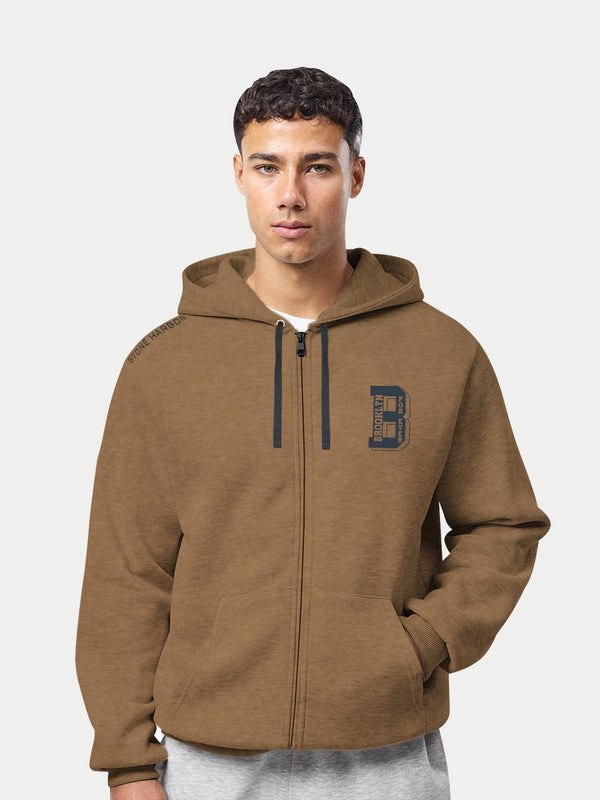 stone harbor MEN'S BROWN FLEECE ZIP THROUGH HOODIE