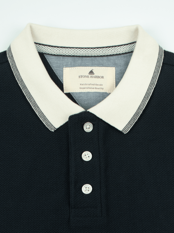 Stone Harbor MEN'S NAVY TEXTURED POLO SHIRT