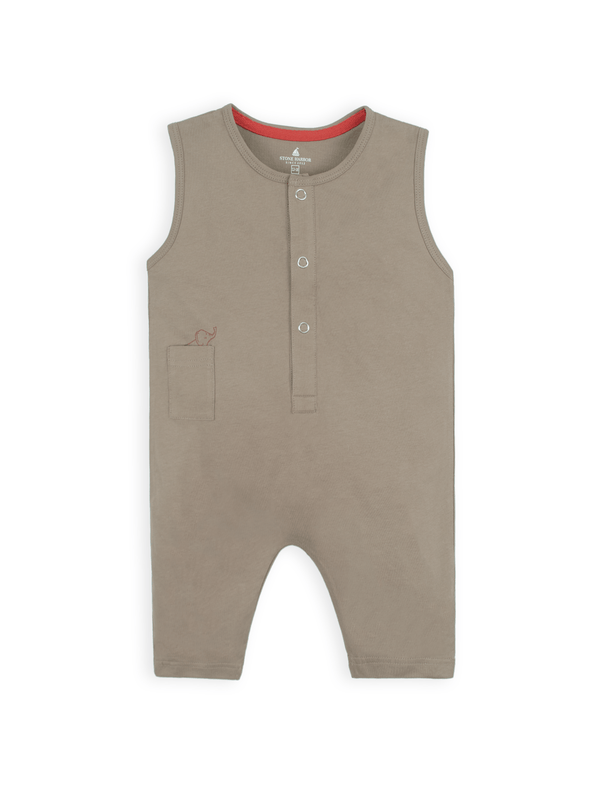 stone harbor MINI BOY'S BROWN SLEEVELESS ROMPER
