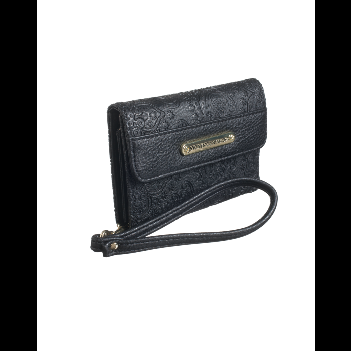 Stone Mountain Embossed Paisley Small Zip Around W/wristlet-Black