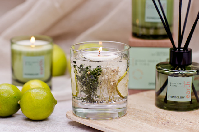 Stoneglow Elements - Earth - Green Apple & Lime - Gel Botanical Scented Soy Wax Candle Tumbler (90 X 80mm)