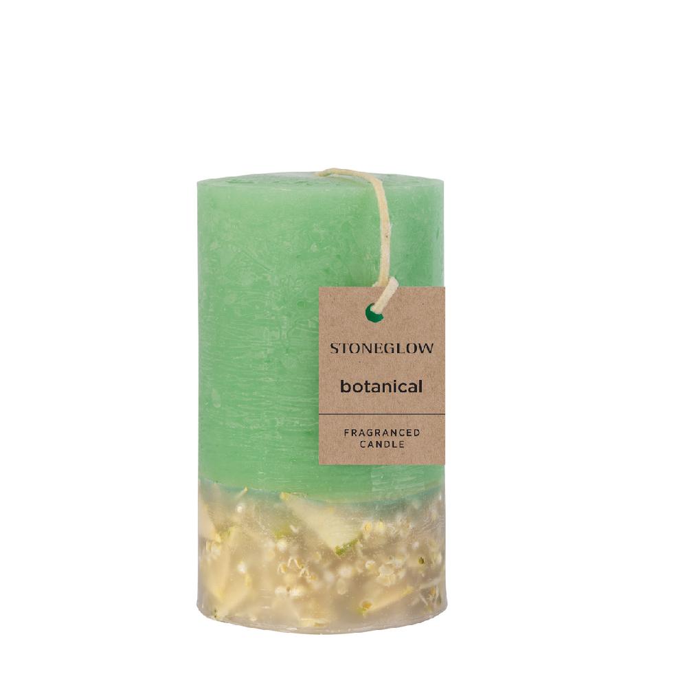 stoneglow Elements - Earth - Green Apple & Lime - Scented Botanical Pillar Candle (75 x 127mm)