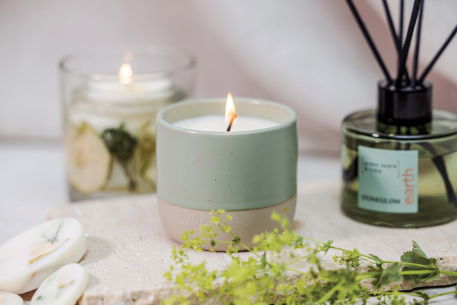 Stoneglow Elements - Earth - Green Apple & Lime - Scented Soy Wax Ceramic Candle Tumbler (68x75mm) - Green