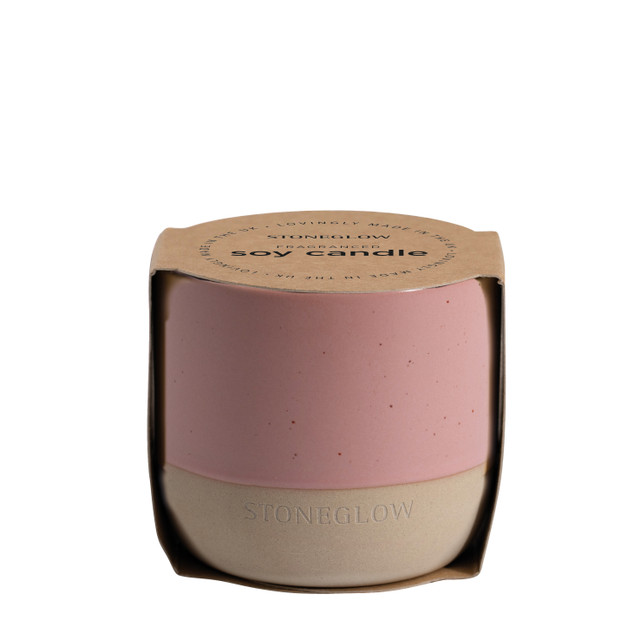 Stoneglow Elements - Light - Blush Rose & Peony - Scented Soy Wax Ceramic Candle Tumbler (68x75mm) - Pink