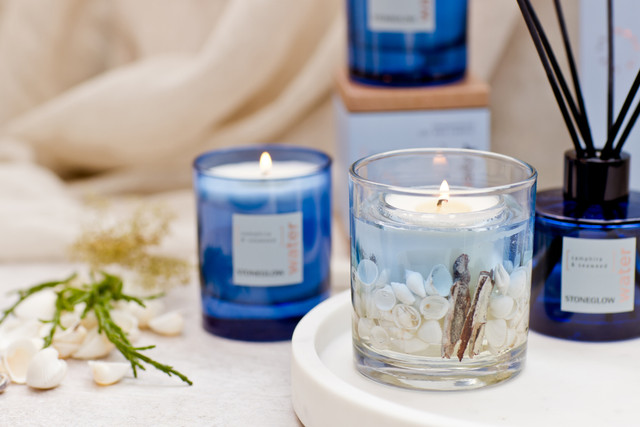 Stoneglow Elements - Water - Wood Sage & Samphire - Gel Botanical Scented Soy Wax Candle Tumbler (90 X 80mm)