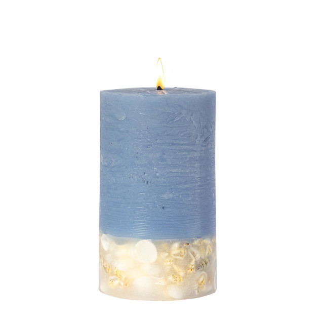Stoneglow Elements - Water - Wood Sage & Samphire Scented Botanical Inclusion Pillar Candle (75 X 127mm)