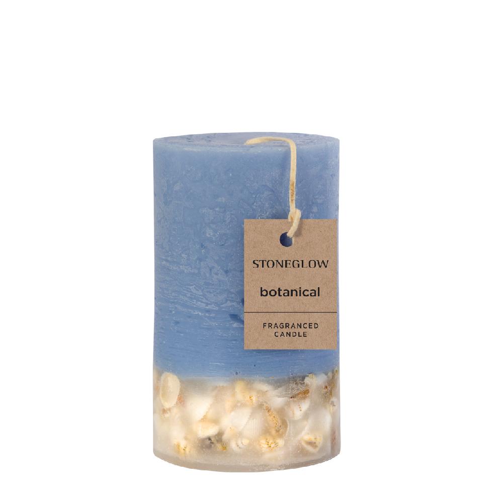 stoneglow Elements - Water - Wood Sage & Samphire Scented Botanical Inclusion Pillar Candle (75 X 127mm)