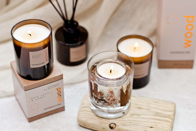 Stoneglow Elements - Wood - Palo Santo & Amber - Gel Botanical Scented Soy Wax Candle Tumbler (90 X 80mm)