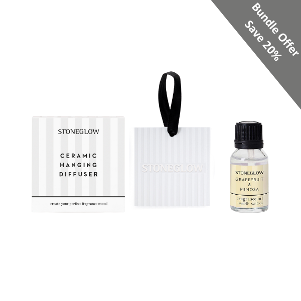 stoneglow Modern Classics - Bundle - Grapefruit & Mimosa Fragrance Oil & Ceramic Square Hanging Diffuser Giftset Bundle