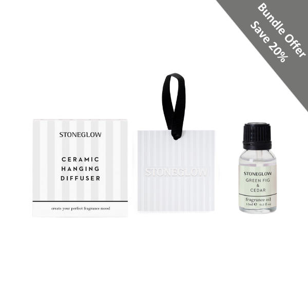 stoneglow Modern Classics - Bundle - Green Fig & Cedar Fragrance Oil & Ceramic Square Hanging Diffuser Giftset Bundle stoneglow Modern Classics - Bundle - Green Fig & Cedar Fragrance Oil & Ceramic Square Hanging Diffuser Giftset Bundle