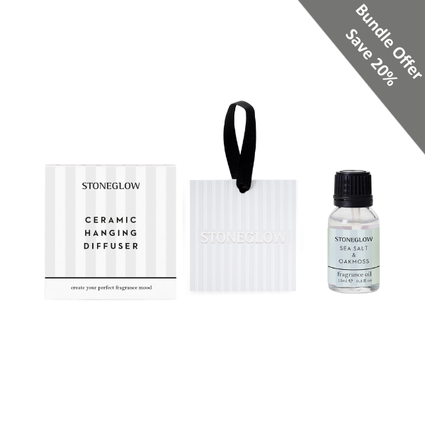 stoneglow Modern Classics - Bundle - Sea Salt & Oakmoss Fragrance Oil & Ceramic Square Hanging Diffuser Giftset Bundle stoneglow Modern Classics - Bundle - Sea Salt & Oakmoss Fragrance Oil & Ceramic Square Hanging Diffuser Giftset Bundle