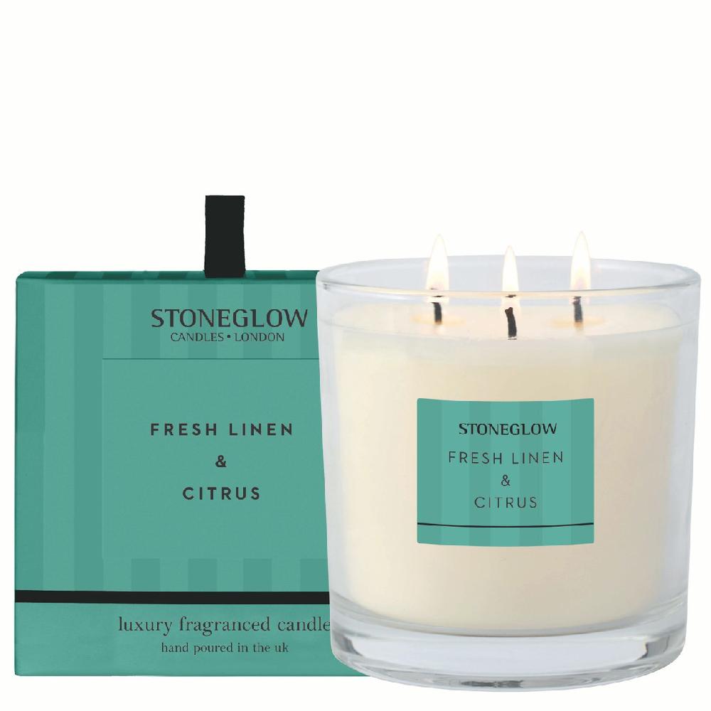 stoneglow Modern Classics - Fresh Linen & Citrus - 3-wick Scented Candle 760g