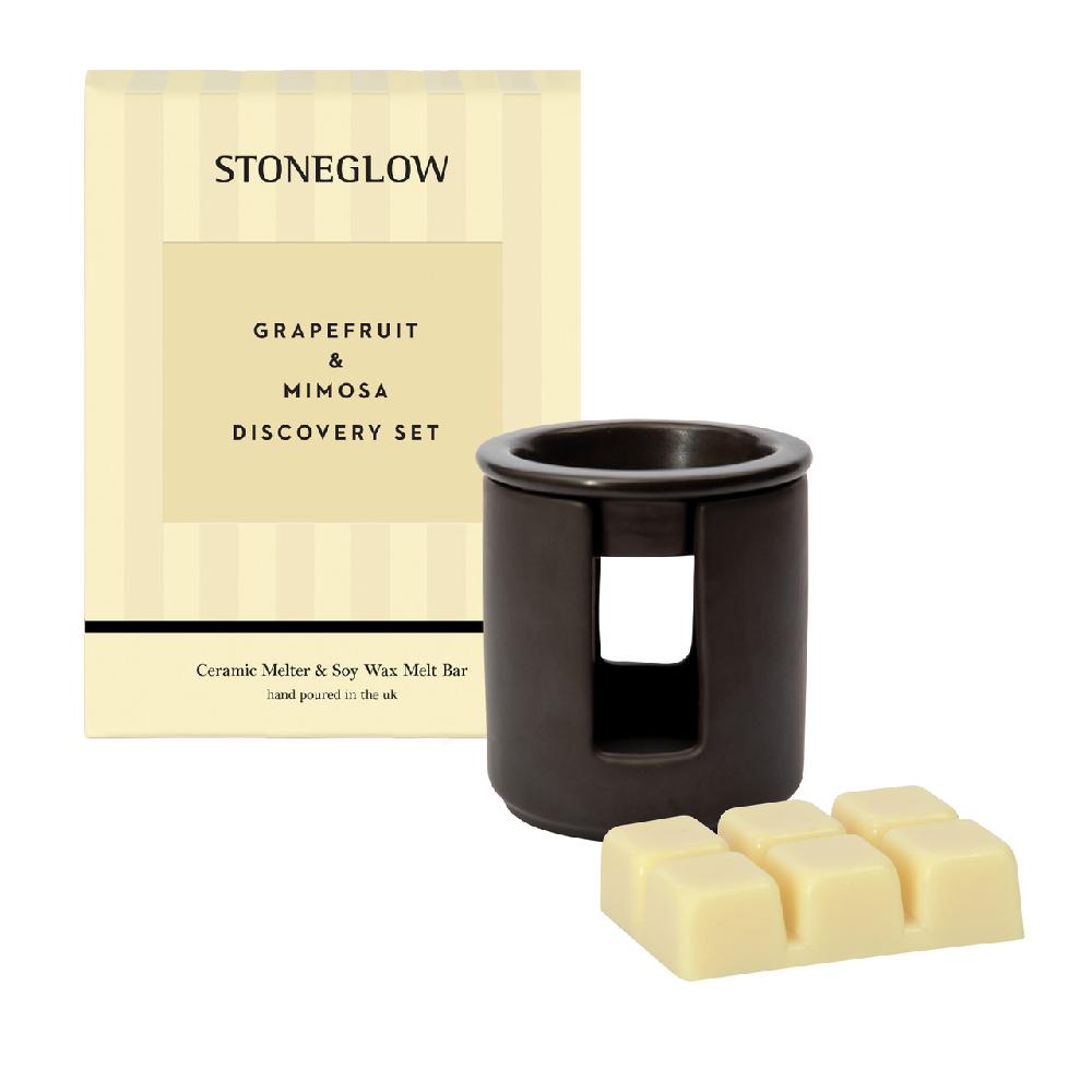 stoneglow Modern Classics - Grapefruit & Mimosa Ceramic Wax Melter & Soy Wax Melt Bar Discovery Set