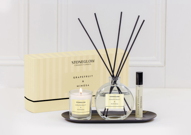 Stoneglow Modern Classics - Grapefruit & Mimosa - Gift Set - 120ml Diffuser 15ml Scented Home Mist Spray 9cl Scented Candle