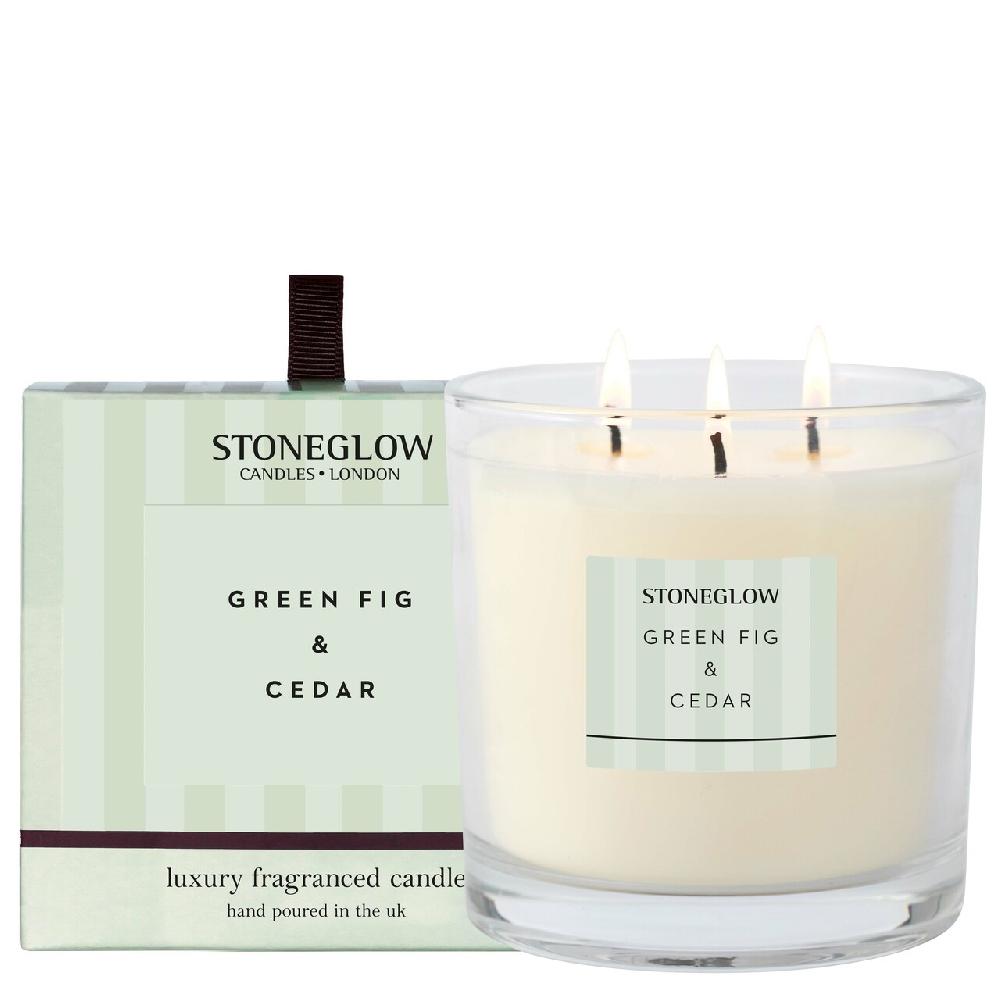 stoneglow Modern Classics - Green Fig & Cedar - Scented 3-Wick Scented Candle (120 x 120mm)