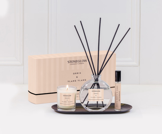 Stoneglow Modern Classics - Orris & Ylang Ylang - Gift Set - 120ml Diffuser 15ml Scented Home Mist Spray 9cl Scented Candle