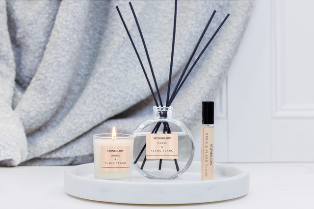 Stoneglow Modern Classics - Orris & Ylang Ylang - Gift Set - 120ml Diffuser 15ml Scented Home Mist Spray 9cl Scented Candle