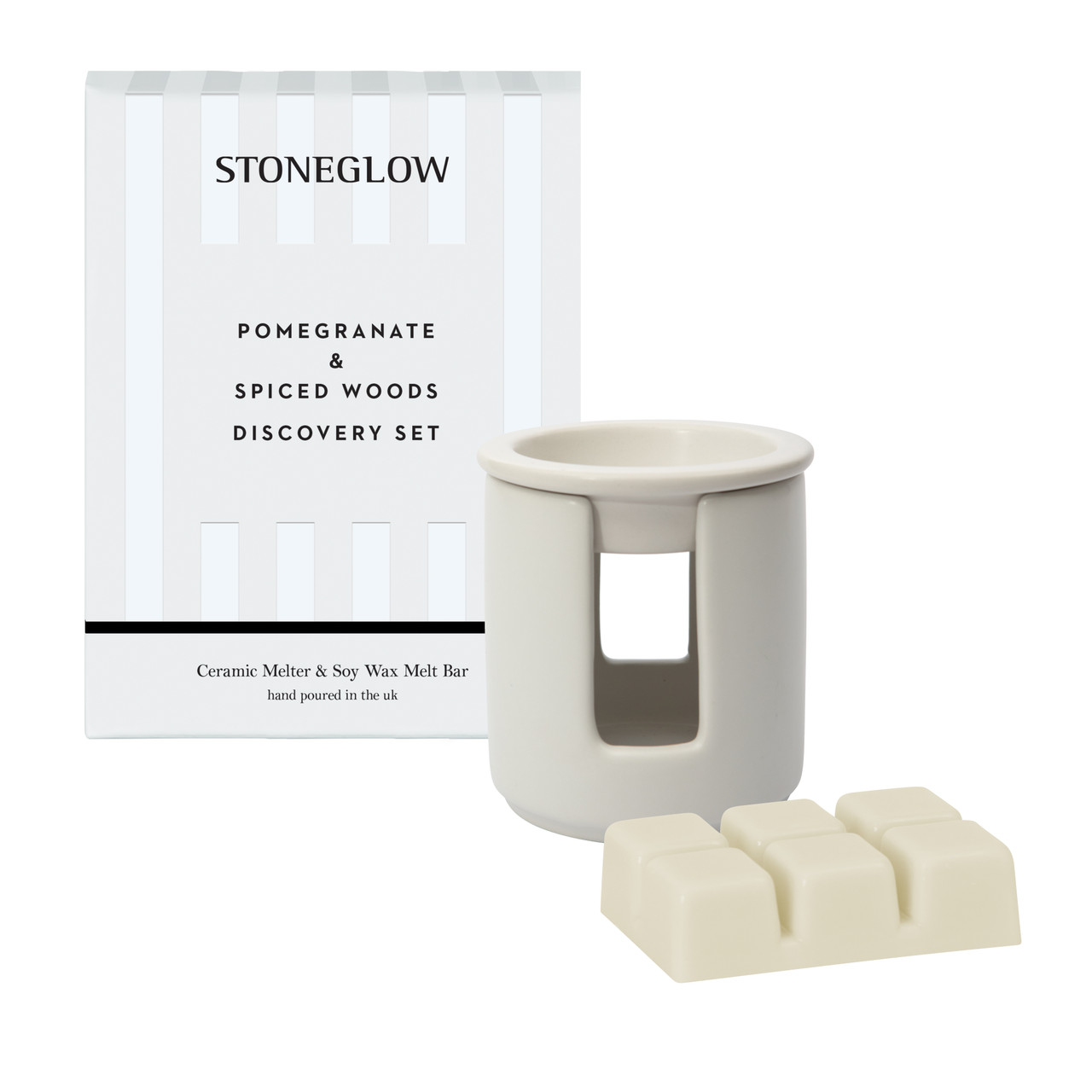stoneglow Modern Classics - Pomegranate & Spiced Woods Ceramic Wax Melter & Soy Wax Melt Bar Discovery Set