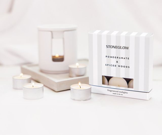 Stoneglow Modern Classics - Pomegranate & Spiced Woods - Scented Tealight Candles (37 X 22mm) 180g