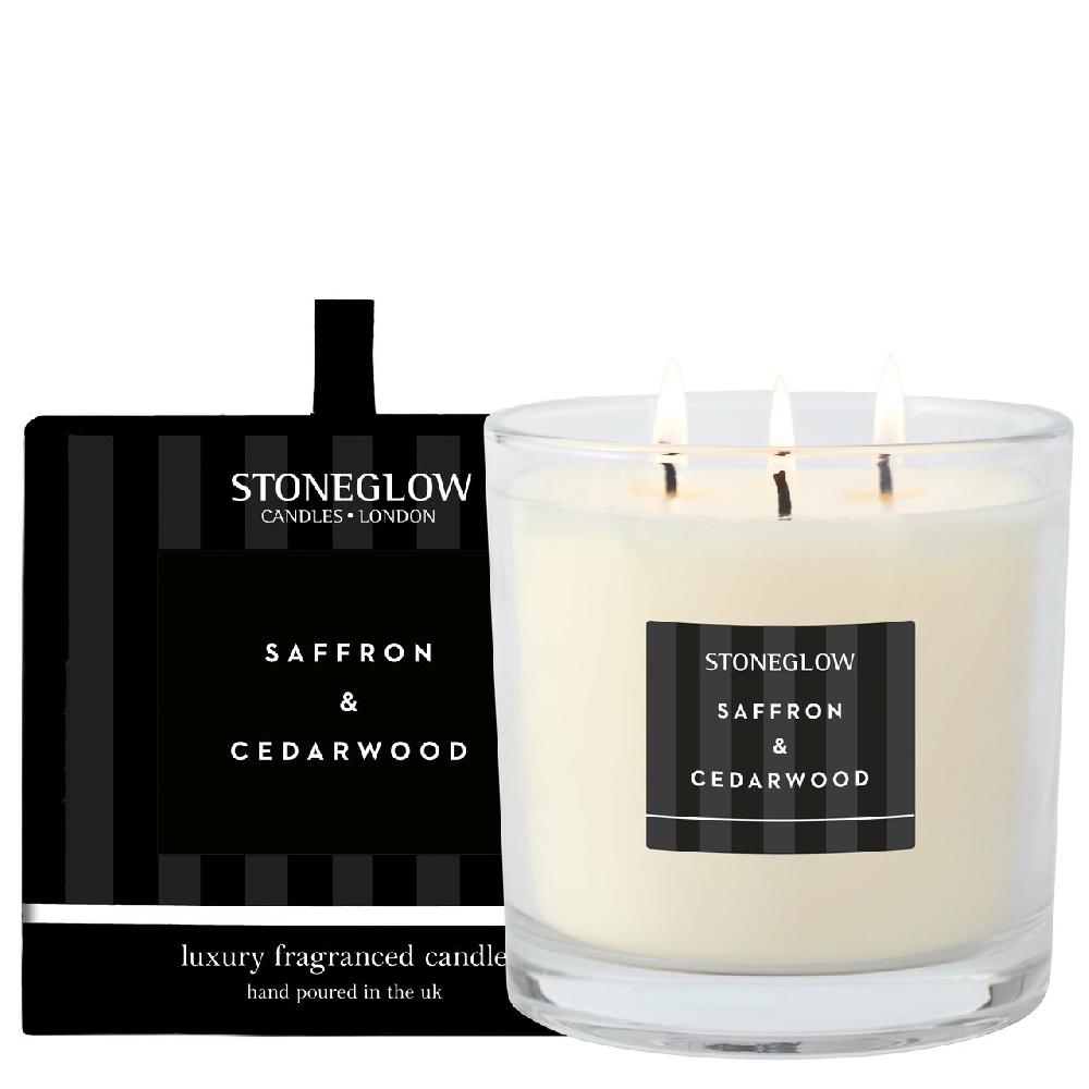 stoneglow Modern Classics - Saffron & Cedarwood - 3-Wick Scented Candle (120 x 120mm)