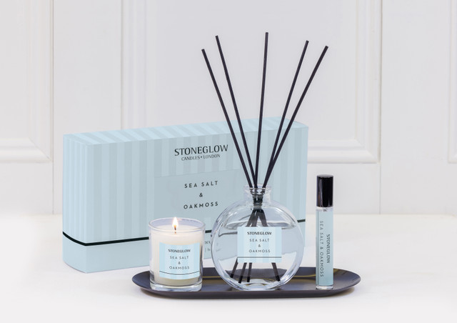 Stoneglow Modern Classics - Sea Salt & Oakmoss - Gift Set - 120ml Diffuser 15ml Scented Home Mist 9cl Votive