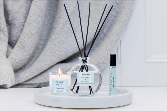 Stoneglow Modern Classics - Sea Salt & Oakmoss - Gift Set - 120ml Diffuser 15ml Scented Home Mist 9cl Votive