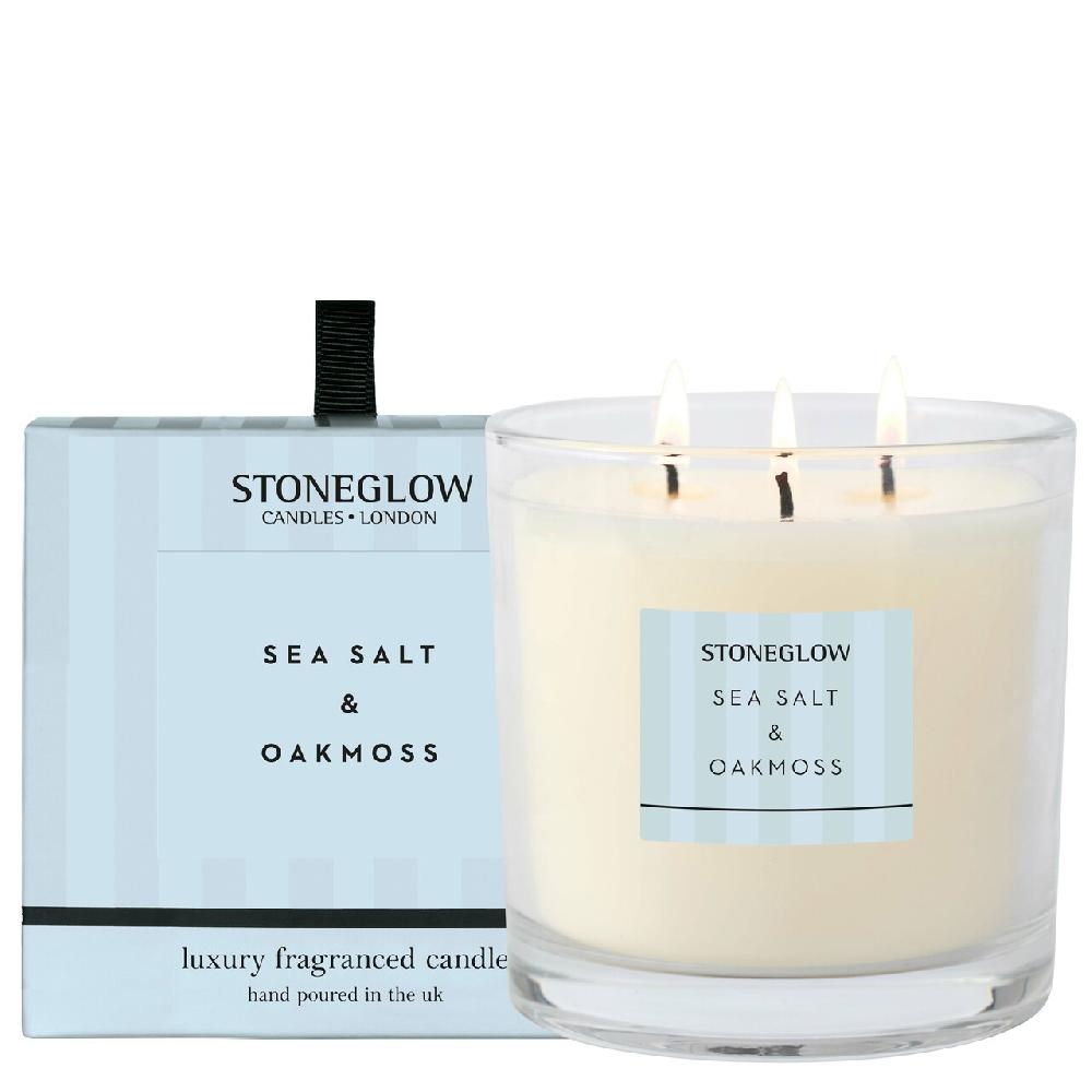 stoneglow Modern Classics - Sea Salt & Oakmoss - Scented 3-Wick Scented Candle (120 x 120mm)