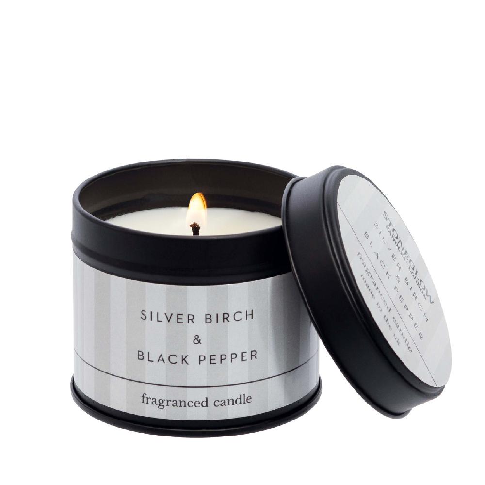 stoneglow Modern Classics - Silver Birch & Black Pepper - Scented Candle Tin