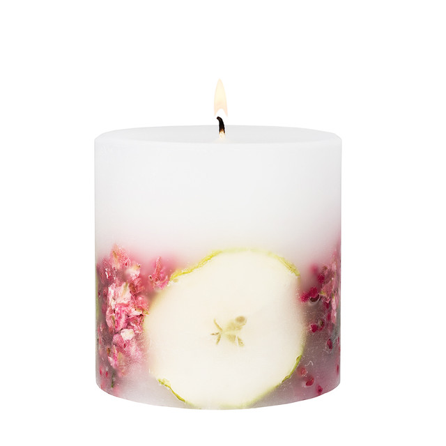 Stoneglow Nature's Gift - Apple & Pear Blossom - Scented Botanical Inclusion Pillar Candle (95 X 95mm)
