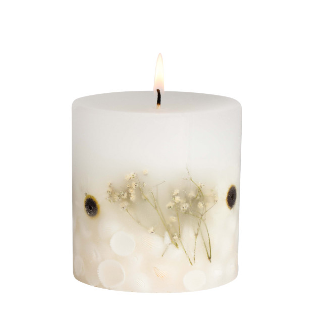 Stoneglow Nature's Gift - Beach Daisy - Scented Botanical Inclusion Pillar Candle (95 X 95mm)