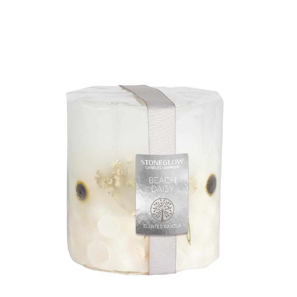 stoneglow Nature's Gift - Beach Daisy - Scented Botanical Inclusion Pillar Candle (95 x 95mm)