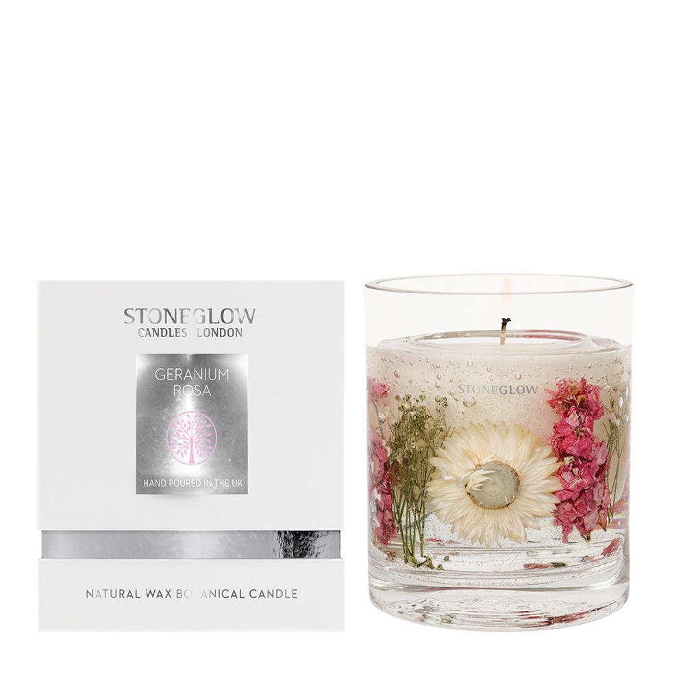 stoneglow Nature's Gift - Geranium Rosa - Scented Natural Wax Gel Tumbler Candle (120 x 100mm)