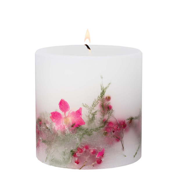 Stoneglow Nature's Gift - Pink Pepper Flowers - Scented Botanical Candle - Inclusion Pillar (95 X 95mm)
