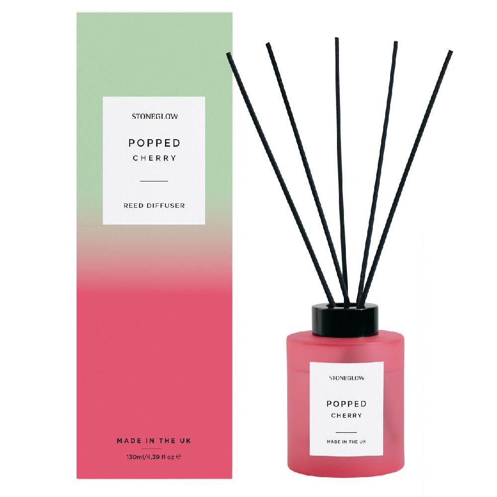 stoneglow Sol - Popped Cherry - Scented Reed Diffuser 130ml - Red Glass