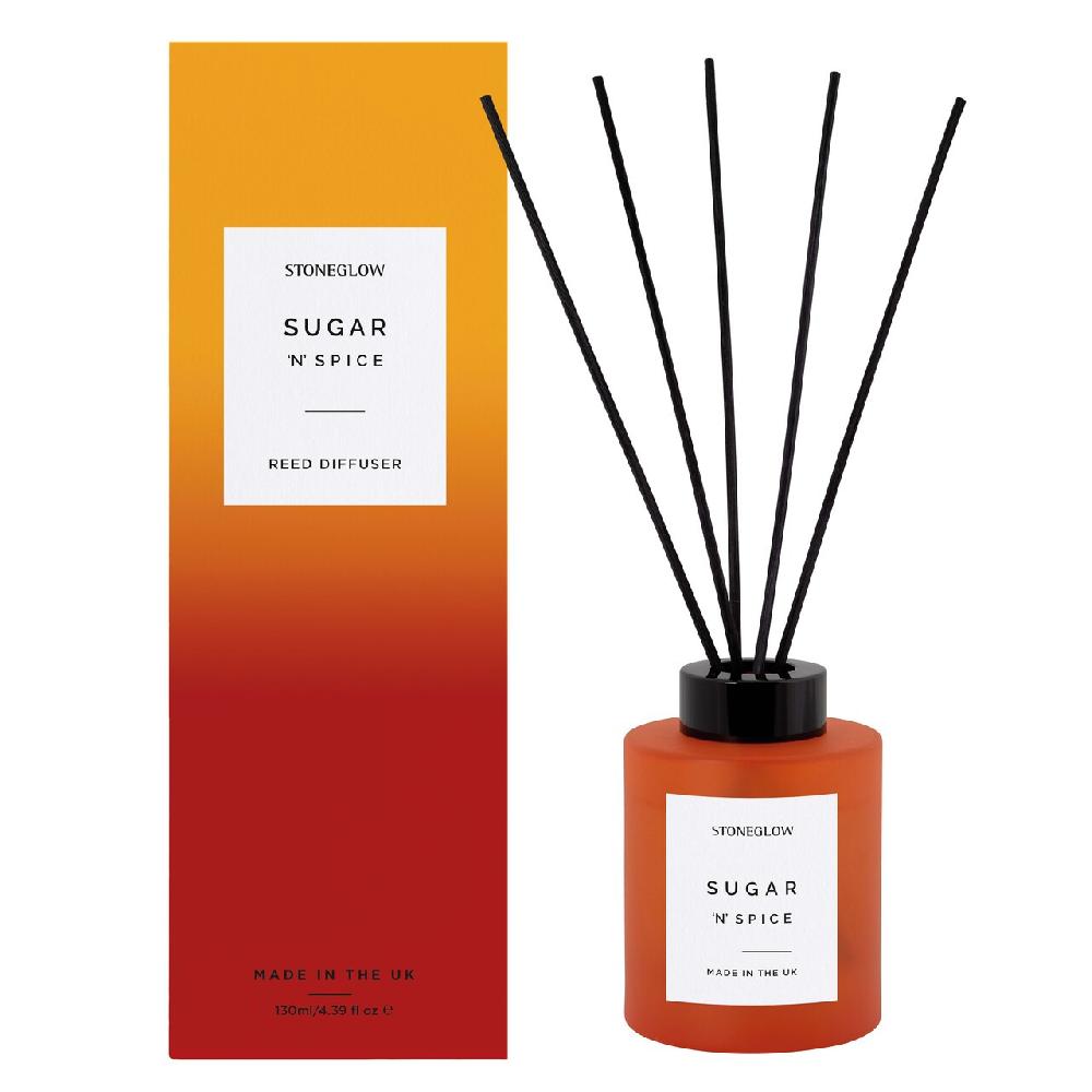 stoneglow Sol - Sugar 'n' Spice - Scented Reed Diffuser 130ml - Dark Orange Glass