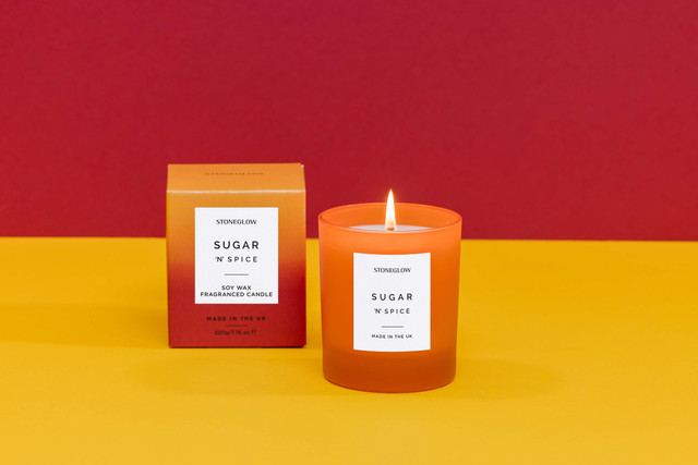 Stoneglow Sol - Sugar 'n' Spice - Soy Wax Scented Candle Tumbler (90 X 80mm) - Dark Orange Glass
