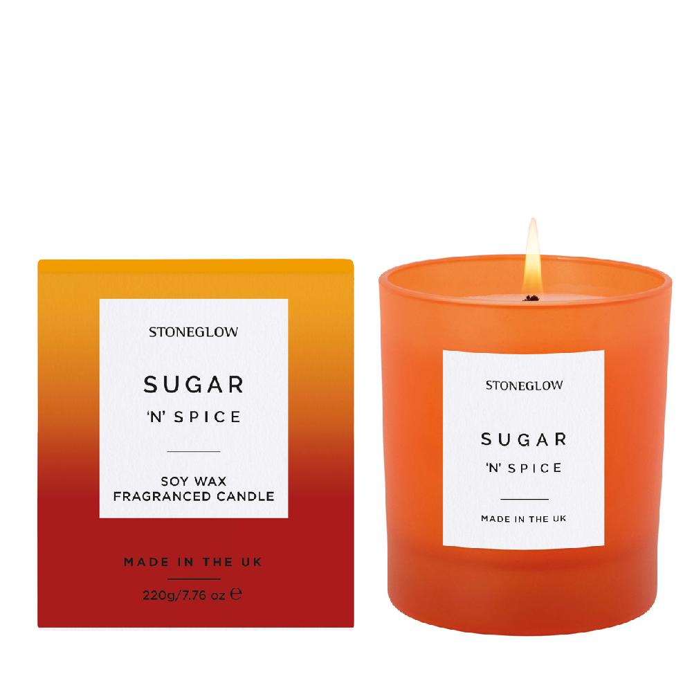 stoneglow Sol - Sugar 'n' Spice - Soy Wax Scented Candle Tumbler (90 x 80mm) - Dark Orange Glass