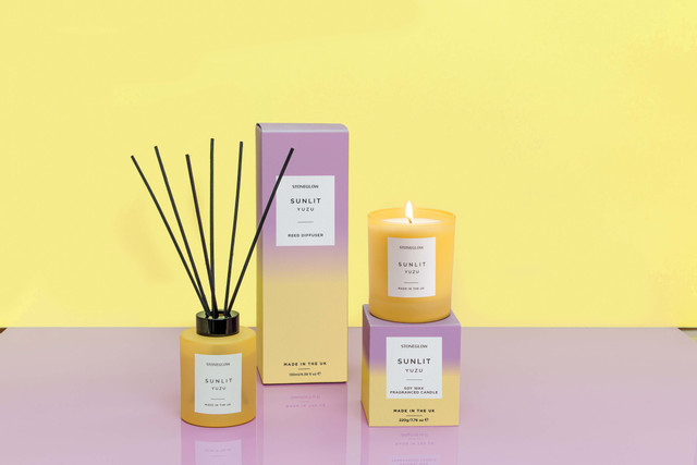 Stoneglow Sol - Sunlit Yuzu - Scented Reed Diffuser 130ml - Yellow Glass