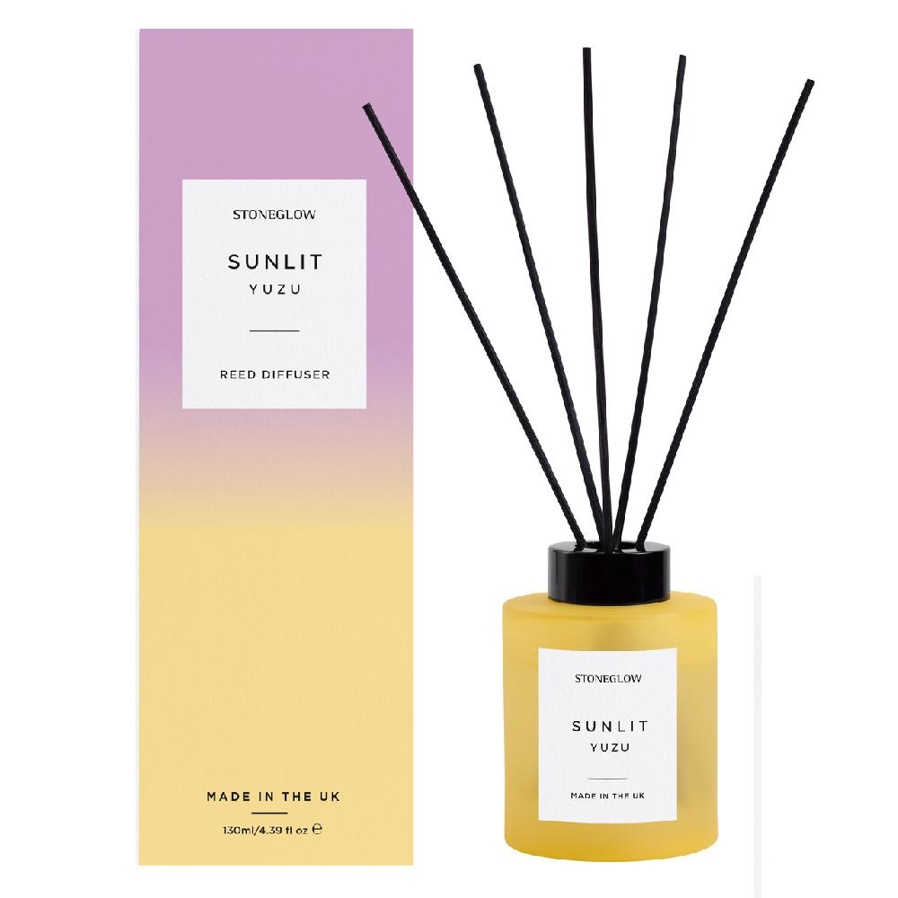 stoneglow Sol - Sunlit Yuzu - Scented Reed Diffuser 130ml - Yellow Glass