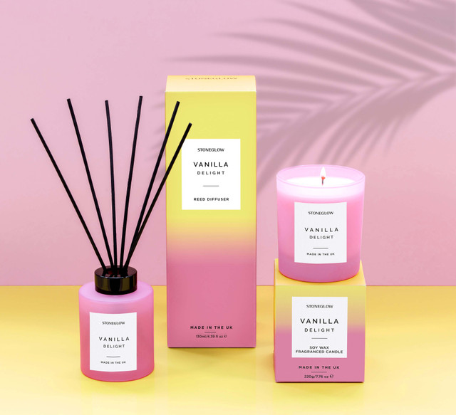 Stoneglow Sol - Vanilla Delight - Scented Reed Diffuser 130ml - Pink Glass