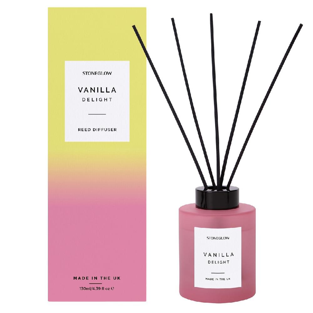 stoneglow Sol - Vanilla Delight - Scented Reed Diffuser 130ml - Pink Glass